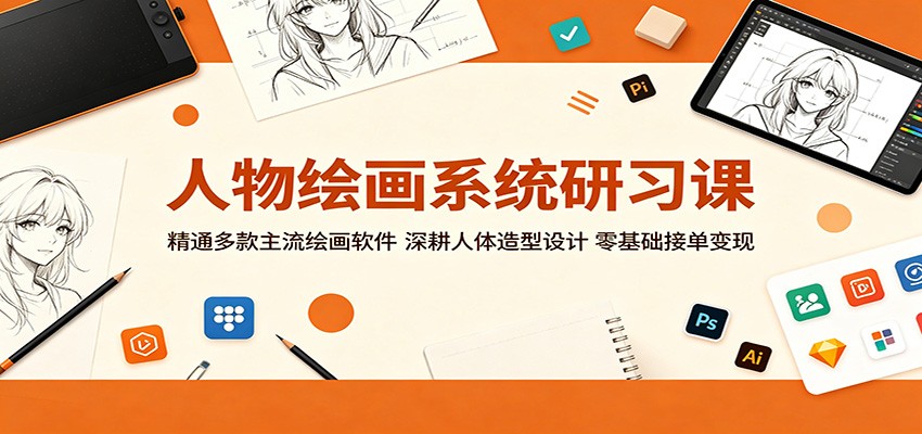 人物绘画系统研习课：精通多款主流绘画软件，深耕人体造型设计，零基础接单变现-校睿铺