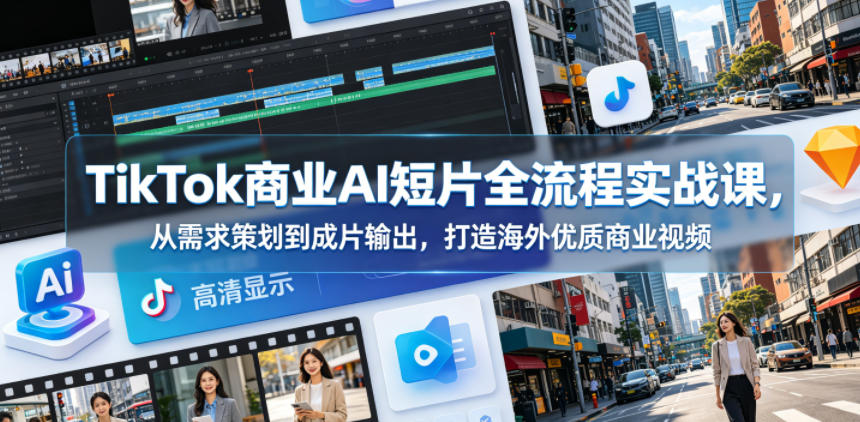 TikTok商业AI短片全流程实战课，从需求策划到成片输出，打造海外优质商业视频-校睿铺