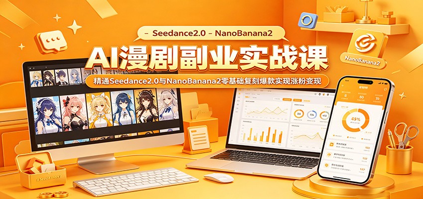 AI漫剧副业实战课：精通Seedance2.0与NanoBanana2零基础复刻爆款实现涨粉变现-校睿铺