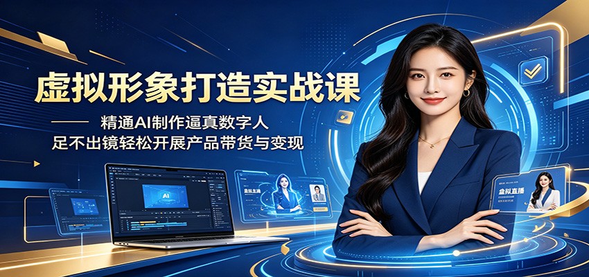 虚拟形象打造实战课：精通AI制作逼真数字人，足不出镜轻松开展产品带货与变现-校睿铺