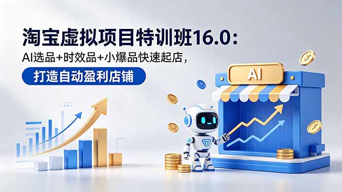 淘宝虚拟项目特训班16.0：AI选品+时效品+小爆品快速起店，打造自动盈利店铺-校睿铺