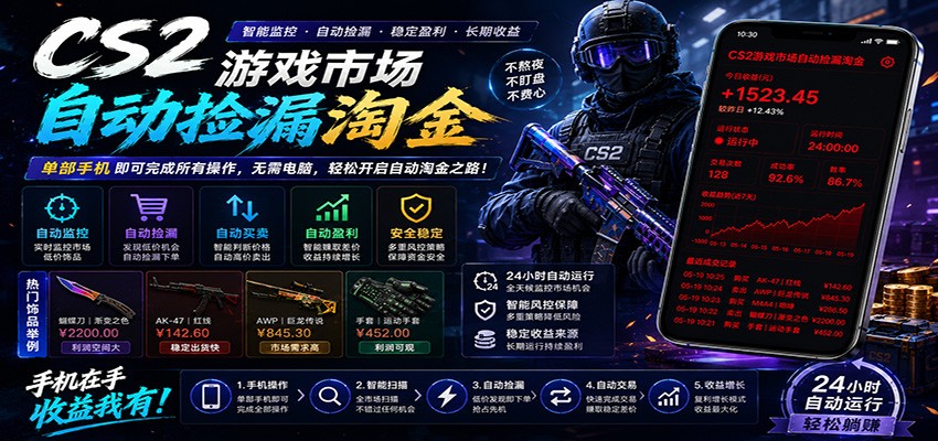 CSGO挂机捡漏项目通过利用游戏饰品交易机制，结合薄凉软件辅助捡漏，实现盈利-校睿铺