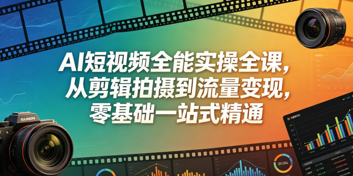 AI短视频全能实操全课，从剪辑拍摄到流量变现，零基础一站式精通-校睿铺