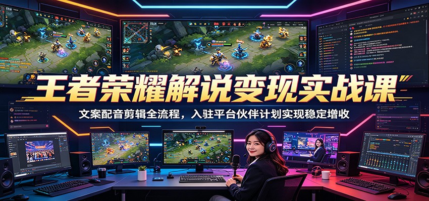 王者荣耀解说变现实战课：文案配音剪辑全流程，入驻平台伙伴计划实现稳定增收-校睿铺