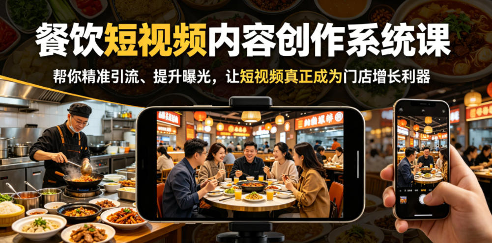 餐饮短视频内容创作系统课，帮你精准引流、提升曝光，让短视频真正成为门店增长利器-校睿铺