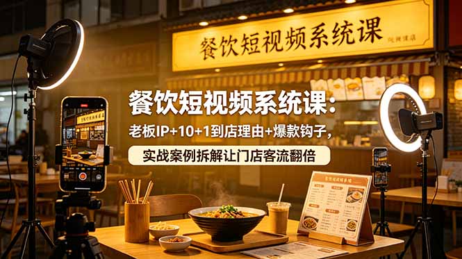 餐饮短视频系统课：老板IP+10+1到店理由+爆款钩子，实战案例拆解让门店客流翻倍-校睿铺