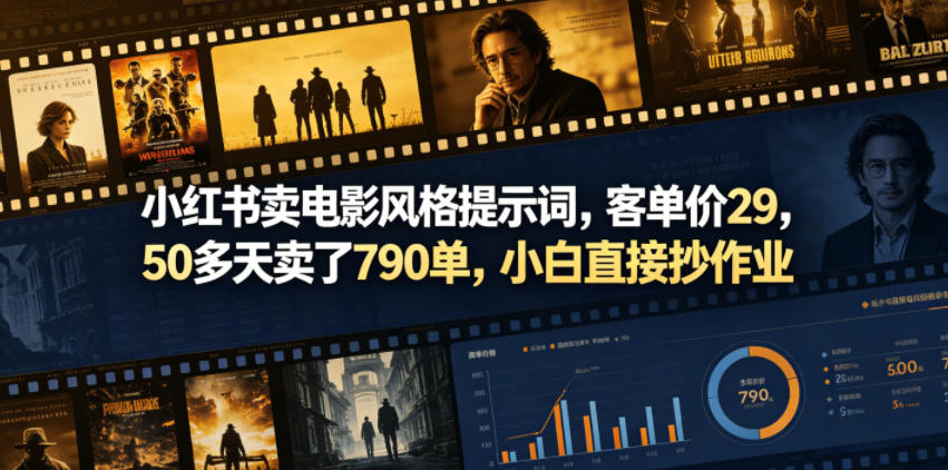 小红书卖电影风格提示词，客单价29，50多天卖了790单，小白直接抄作业！-校睿铺