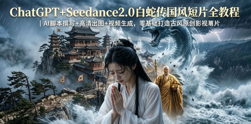 ChatGPT+Seedance2.0白蛇传国风短片全教程｜AI脚本撰写+高清出图+视频生成，零基础打造古风原创影视短片-校睿铺