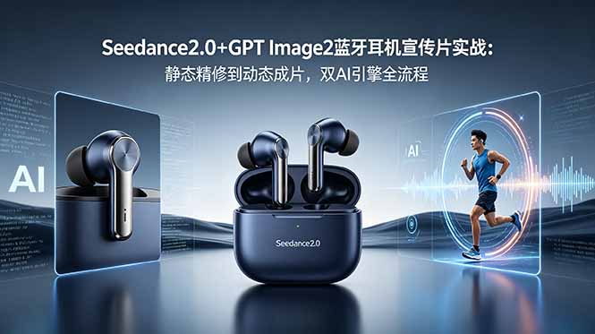 Seedance2.0+GPT Image2蓝牙耳机宣传片实战：静态精修到动态成片，双AI引擎全流程-校睿铺