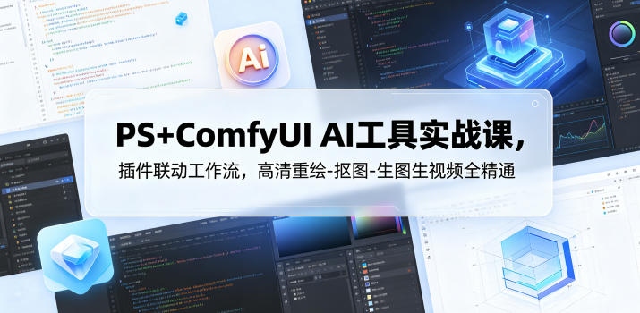 PS+ComfyUI AI工具实战课，插件联动工作流，高清重绘-抠图-生图生视频全精通-校睿铺