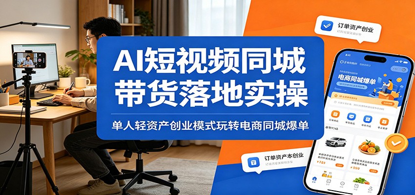 AI短视频同城带货落地实操：单人轻资产创业模式玩转电商同城爆单-校睿铺