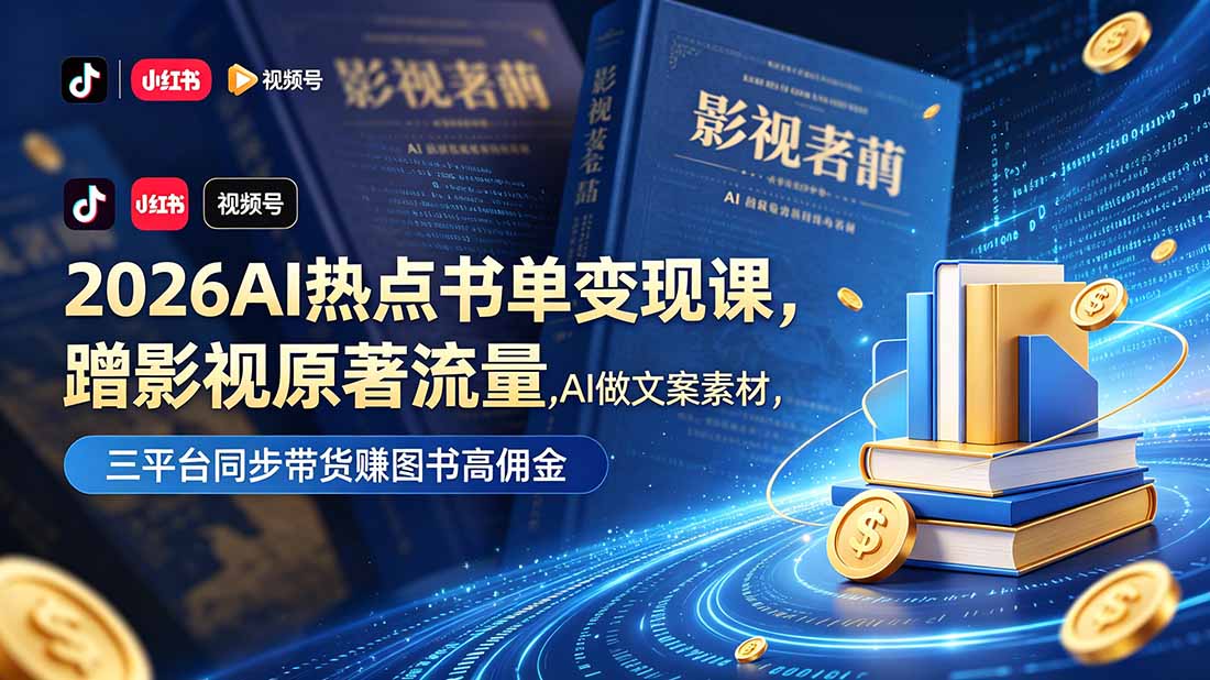 2026AI热点书单变现课，蹭影视原著流量，AI做文案素材，三平台同步带货赚图书高佣金-校睿铺