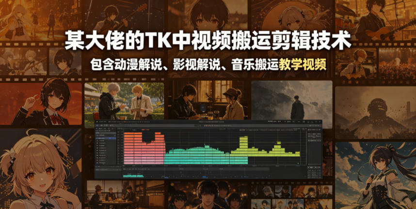 某大佬的TK中视频搬运剪辑技术，包含动漫解说、影视解说、音乐搬运教学视频-校睿铺