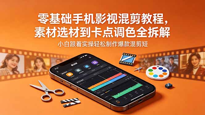 零基础手机影视混剪教程，素材选材到卡点调色全拆解，小白跟着实操轻松制作爆款混剪短片-校睿铺
