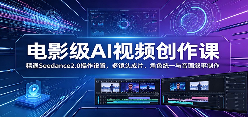 电影级AI视频创作课：精通Seedance2.0操作设置，多镜头成片、角色统一与音画叙事制作-校睿铺