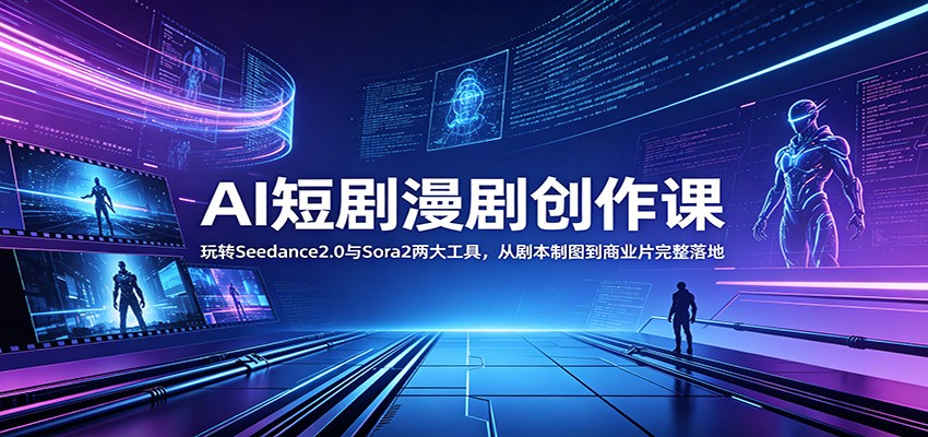 AI短剧漫剧创作课：玩转Seedance2.0与 Sora2两大工具，从剧本制图到商业片完整落地-校睿铺