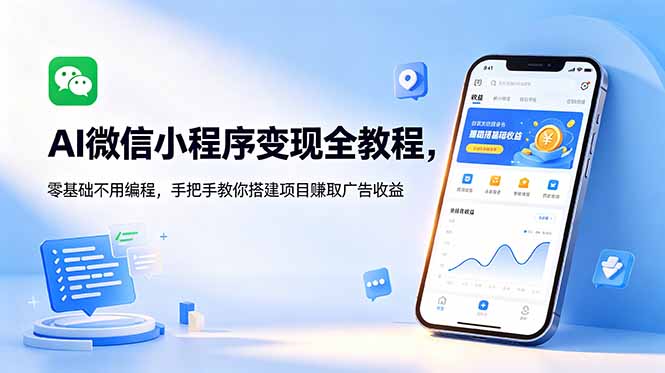 AI微信小程序变现全教程，零基础不用编程，手把手教你搭建项目赚取广告收益-校睿铺