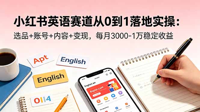 小红书英语赛道从0到1落地实操：选品+账号+内容+变现，每月3000-1万稳定收益-校睿铺