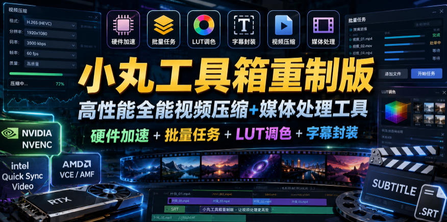 小丸工具箱重制版–高性能全能视频压缩+媒体处理工具｜硬件加速+批量任务+LUT调色+字幕封装-校睿铺