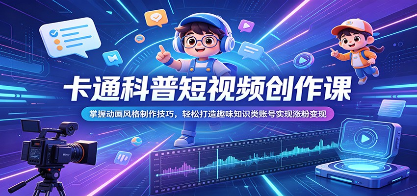 卡通科普短视频创作课：掌握动画风格制作技巧，轻松打造趣味知识类账号实现涨粉变现-校睿铺