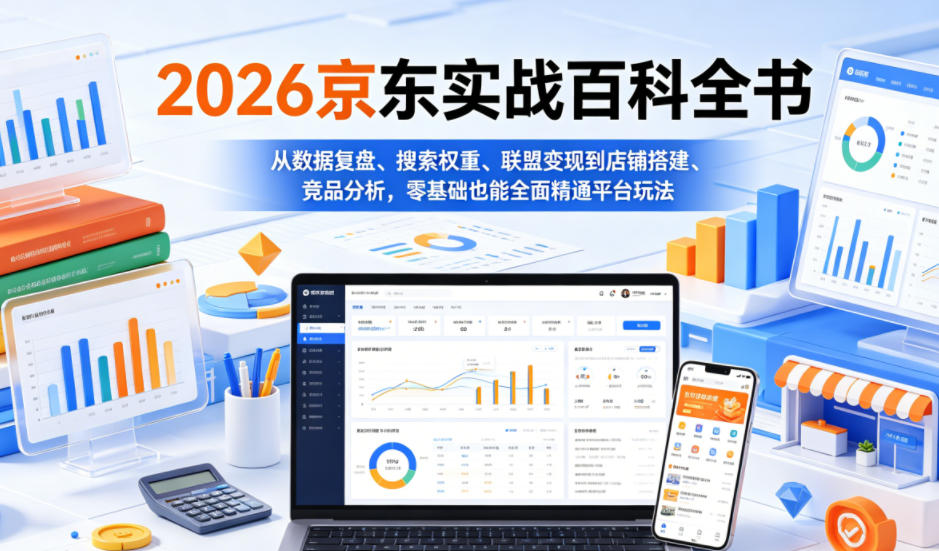 2026京东实战百科全书，从数据复盘、搜索权重、联盟变现到店铺搭建、竞品分析，零基础也能全面精通平台玩法-校睿铺