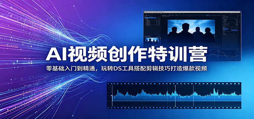 AI视频创作特训营：零基础入门到精通，玩转DS工具搭配剪辑技巧打造爆款视频-校睿铺