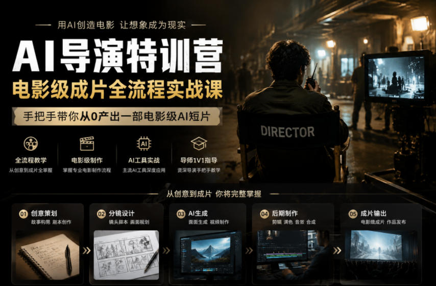 AI导演特训营，电影级成片全流程实战课，手把手带你从0产出一部电影级AI短片-校睿铺