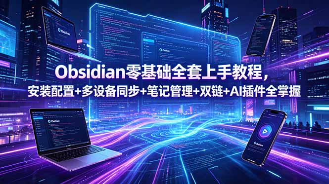 Obsidian零基础全套上手教程，安装配置+多设备同步+笔记管理+双链+AI插件全掌握-校睿铺