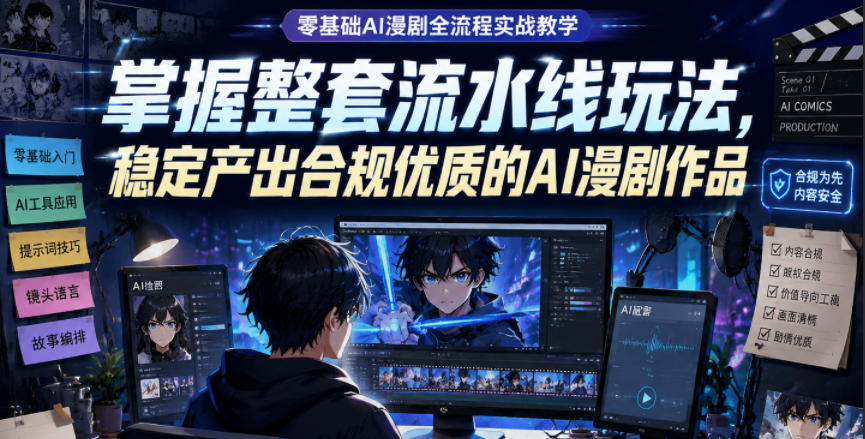 零基础AI漫剧全流程实战教学，掌握整套流水线玩法，稳定产出合规优质的AI漫剧作品-校睿铺