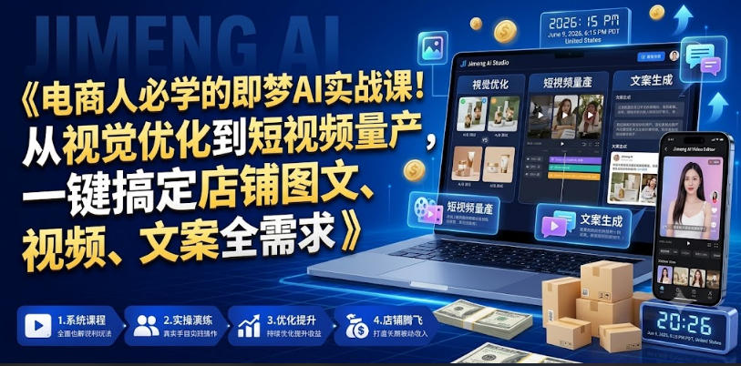 电商人必学的即梦AI实战课！从视觉优化到短视频量产，一键搞定店铺图文、视频、文案全需求-校睿铺