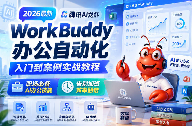 2026最新腾讯AI龙虾WorkBuddy办公自动化入门到案例实战教程，职场必备AI办公技能，告别加班，效率翻倍-校睿铺