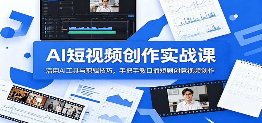 AI短视频创作实战课：活用AI工具与剪辑技巧，手把手教口播短剧创意视频创作-校睿铺