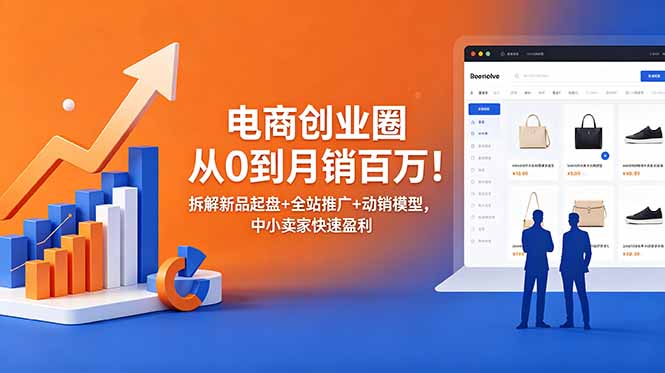 电商创业圈从0到月销百万！拆解新品起盘+全站推广+动销模型，中小卖家快速盈利-校睿铺