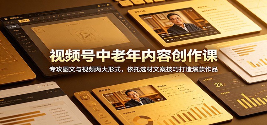 视频号中老年内容创作课：专攻图文与视频两大形式，依托选材文案技巧打造爆款作品-校睿铺