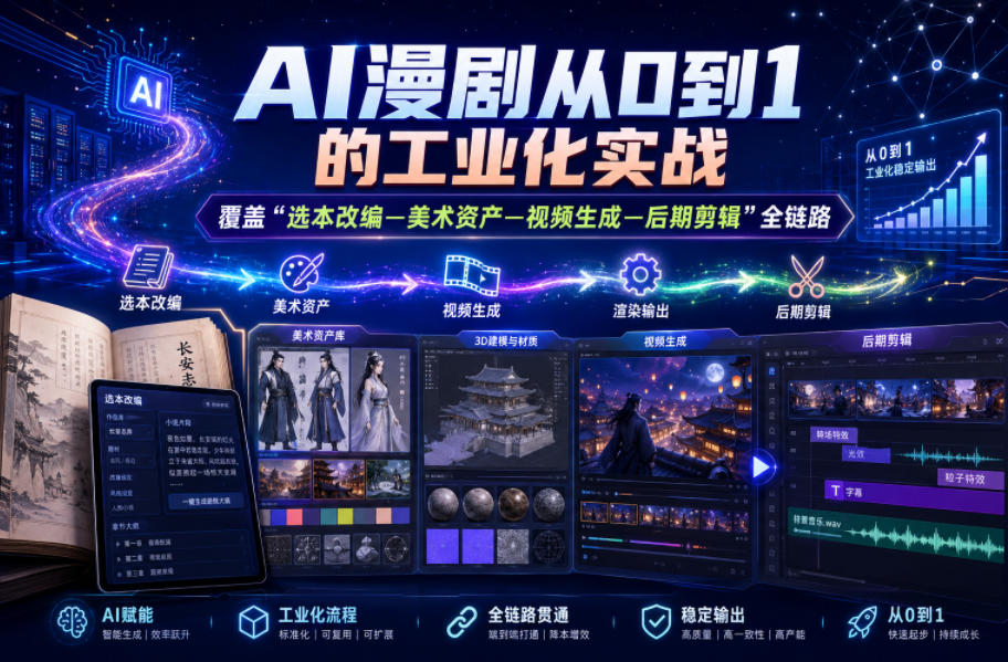 AI漫剧从0到1的工业化实战，覆盖“选本改编—美术资产—视频生成—后期剪辑”全链路(更新6月)-校睿铺