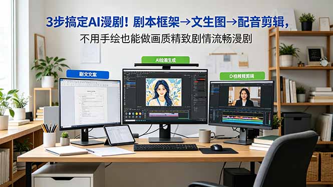 3步搞定AI漫剧！剧本框架→文生图→配音剪辑，不用手绘也能做画质精致剧情流畅漫剧-校睿铺