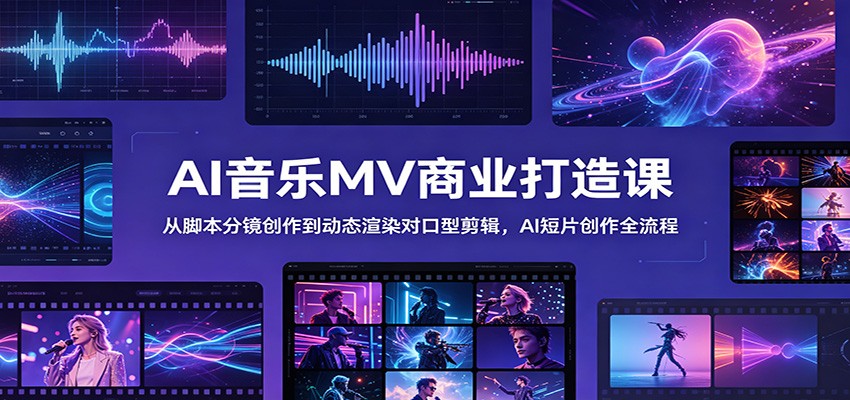 AI音乐MV商业打造课：从脚本分镜创作到动态渲染对口型剪辑，AI短片创作全流程-校睿铺