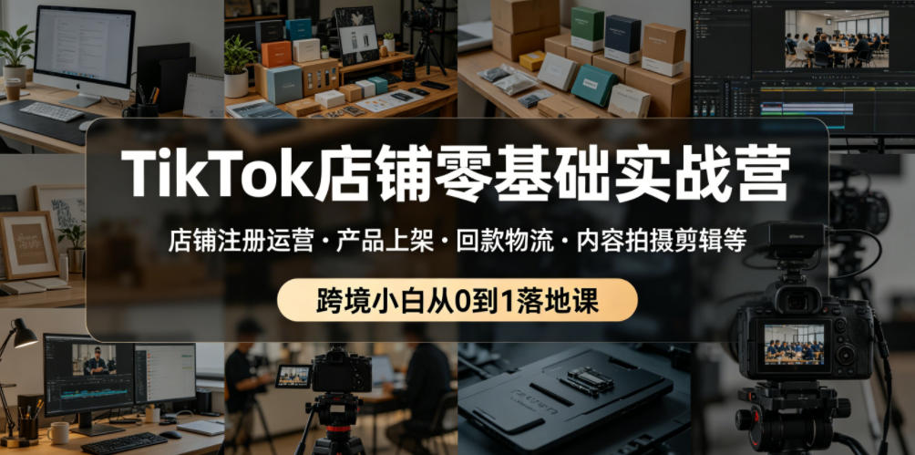 TikTok店铺零基础实战营，店铺注册运营・产品上架・回款物流・内容拍摄剪辑等 ，跨境小白从0到1落地课-校睿铺
