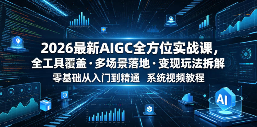 2026最新AIGC全方位实战课，全工具覆盖・多场景落地・变现玩法拆解，零基础从入门到精通系统视频教程-校睿铺