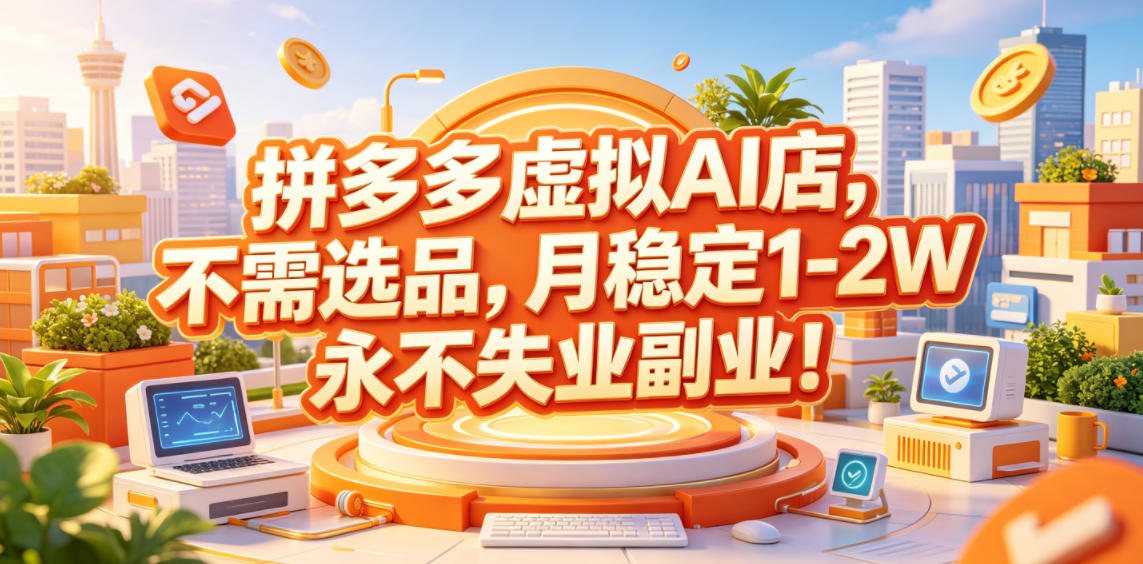 拼多多虚拟AI店，不需选品，月稳定1-2W，永不失业副业！【揭秘】-校睿铺
