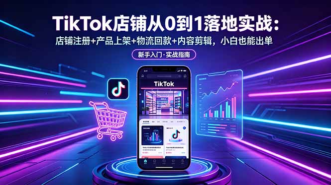 TikTok店铺从0到1落地实战：店铺注册+产品上架+物流回款+内容剪辑，小白也能出单-校睿铺