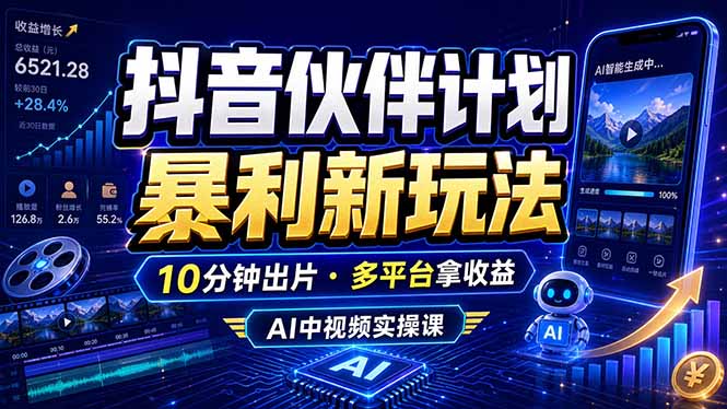 抖音伙伴计划最新玩法，无需配音剪辑，10分钟出一条原创视频，轻松日入三位数-校睿铺