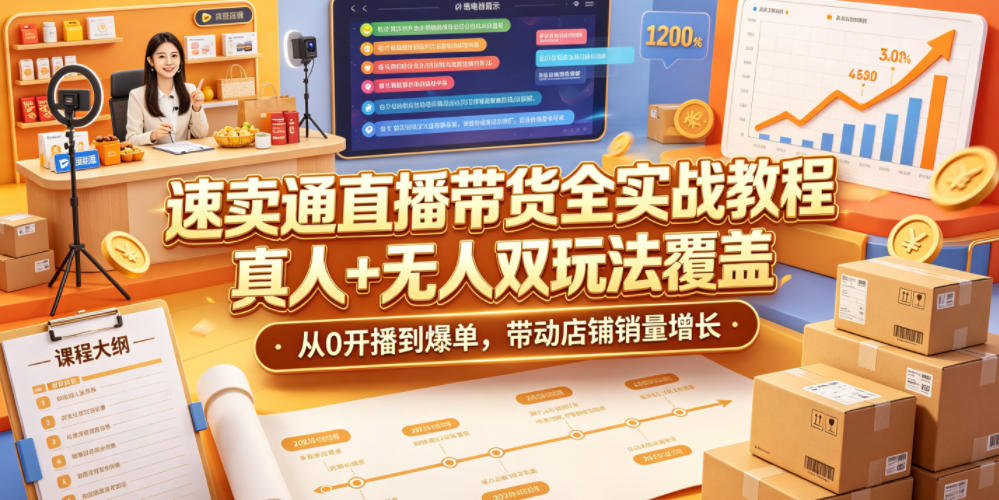 速卖通直播带货全实战教程，真人+无人双玩法覆盖，从0开播到爆单，带动店铺销量增长-校睿铺