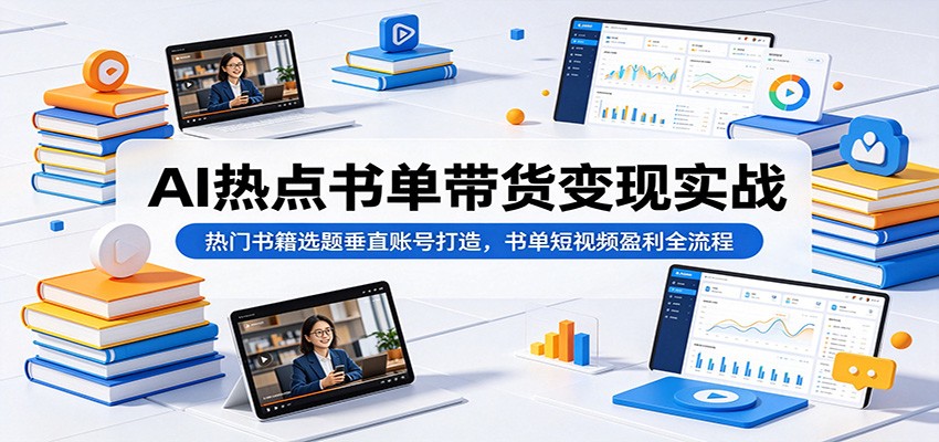 AI热点书单带货变现实战：热门书籍选题垂直账号打造，书单短视频盈利全流程-校睿铺