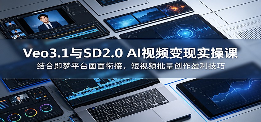 Veo3.1与SD2.0 AI视频变现实操课课：结合即梦平台画面衔接，短视频批量创作盈利技巧-校睿铺