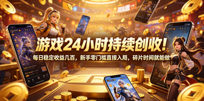 游戏24小时持续创收！每日稳定收益几百，新手零门槛直接入局，碎片时间就能做【揭秘】-校睿铺