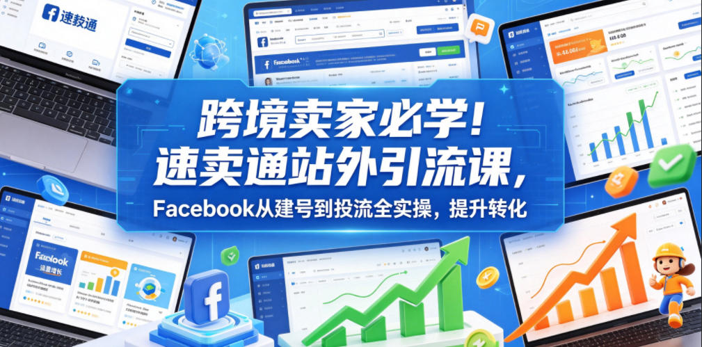 跨境卖家必学！速卖通站外引流课，Facebook从建号到投流全实操，提升转化-校睿铺