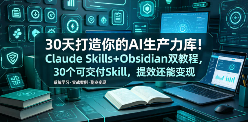 30天打造你的AI生产力库！Claude Skills+Obsidian 双教程，30 个可交付 Skill，提效还能变现-校睿铺