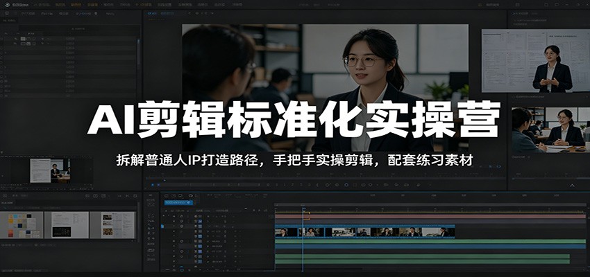 AI剪辑标准化实操营：拆解普通人IP打造路径，手把手实操剪辑，配套练习素材-校睿铺