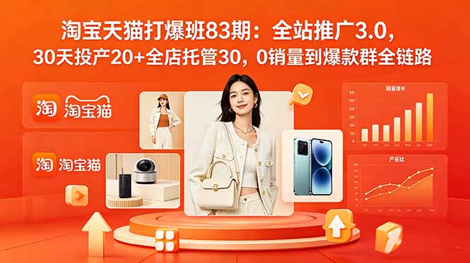 2026淘宝天猫打爆班83期：全站推广3.0，30天投产20+全店托管30，0销量到爆款群全链路-校睿铺